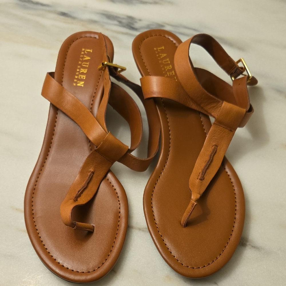 Lauren Ralph Lauren Women’s Linda Thong Wedge Leather Sandals Shoes (New)